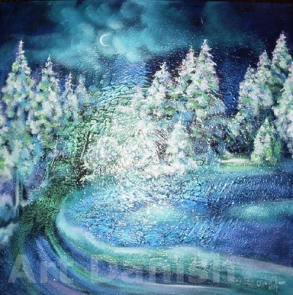 Winter landscape 50x50, akryl på lærred